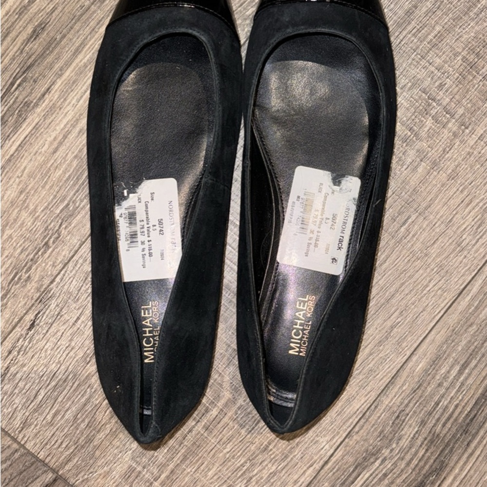 Michael Kors Black Pointed-Toe Suede Ballet Flats